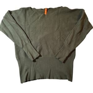 Feiersi Ribbed Knit Sweater Womens M Olive Green Batwing Top